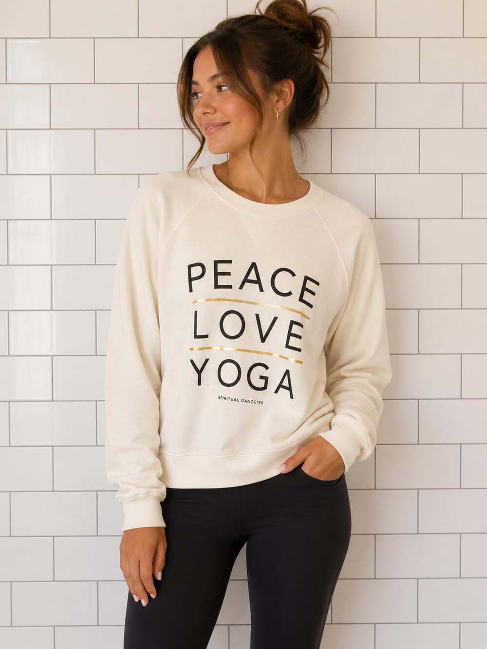 Spiritual Gangster Peace Love Yoga Sweatshirt Extra Small